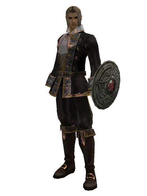 Shield of Pledge on a male Human fighter, front view