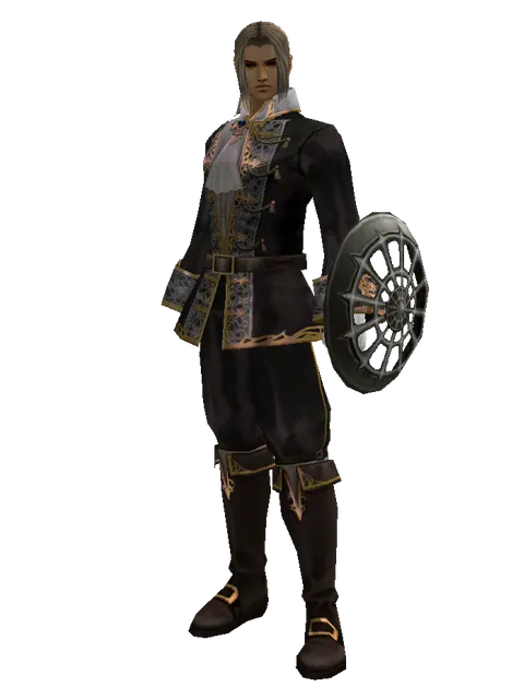 Skeleton Buckler on a male Human fighter, front view