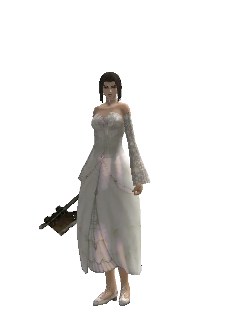 Traveler's Tomahawk on a female Human mystic, front view