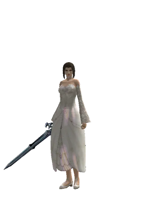 Caliburs on a female Human mystic, front view