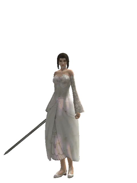 Traveler's Bastard Sword on a female Human mystic, front view