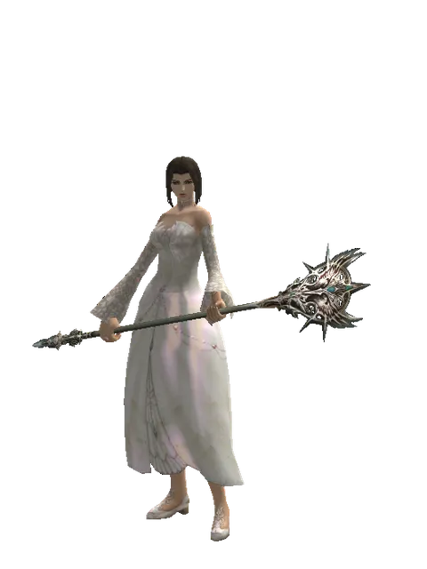 Dynasty Staff on a female Human mystic, front view