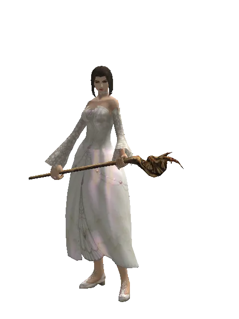 Goat Head Staff on a female Human mystic, front view