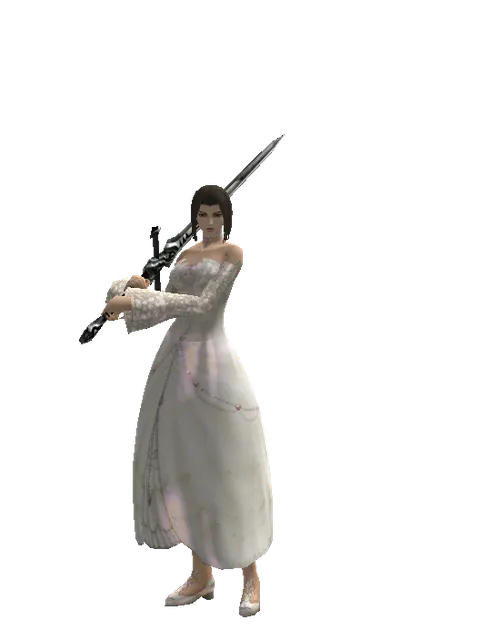 Claymore on a female Human mystic, front view