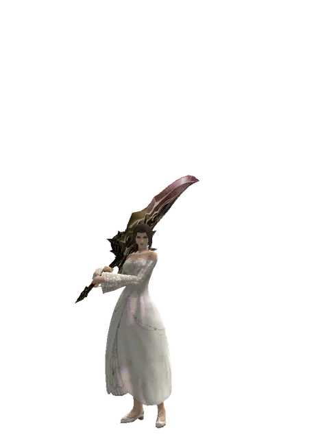 Demonic Sword Zariche on a female Human mystic, front view