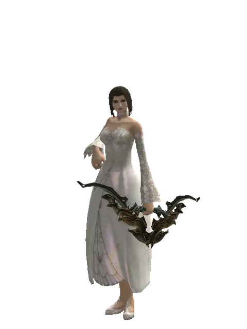 Akat Long Bow on a female Human mystic, front view