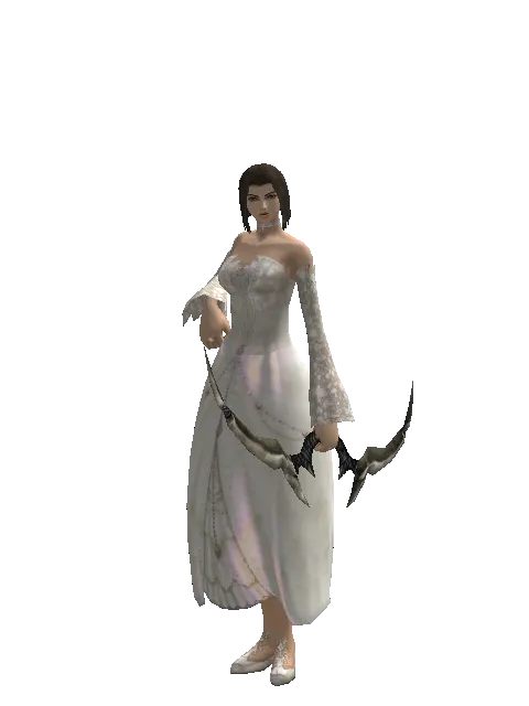 Traveler's Long Bow on a female Human mystic, front view