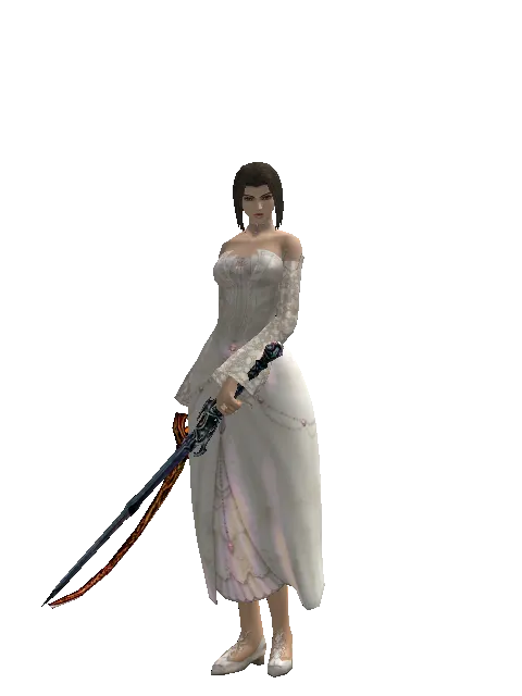 Shamshir*Caliburs on a female Human mystic, front view