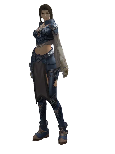 Blue Wolf Leather Set on a female Human mystic, front view