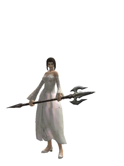 Dwarven Trident on a female Human mystic, front view