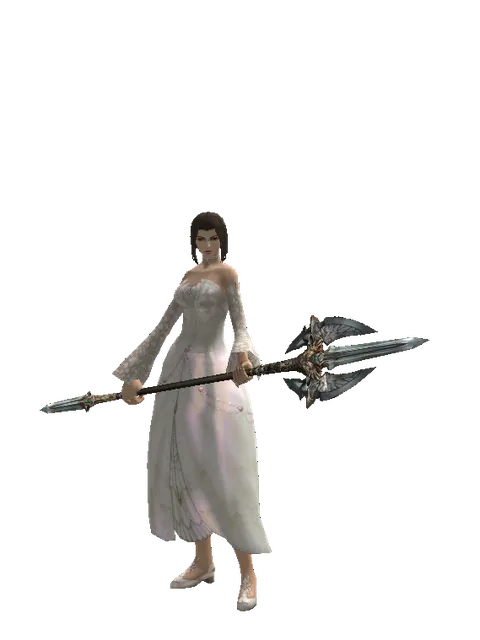Dynasty Halberd on a female Human mystic, front view