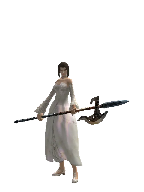 Halberd on a female Human mystic, front view
