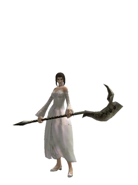 Orcish Glaive on a female Human mystic, front view