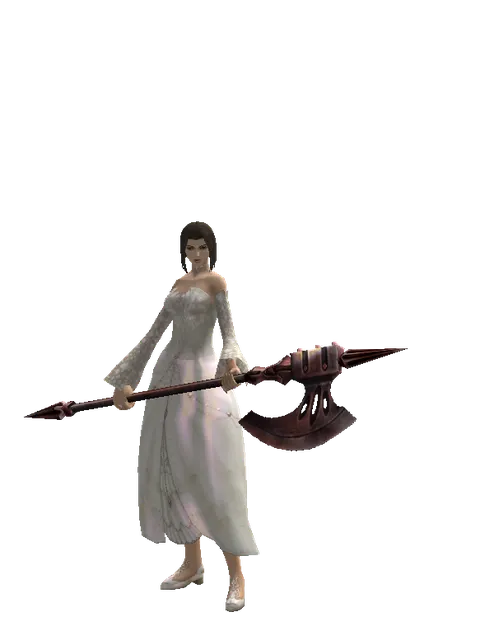 Orcish Halberd on a female Human mystic, front view