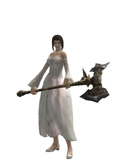 Orcish Poleaxe on a female Human mystic, front view