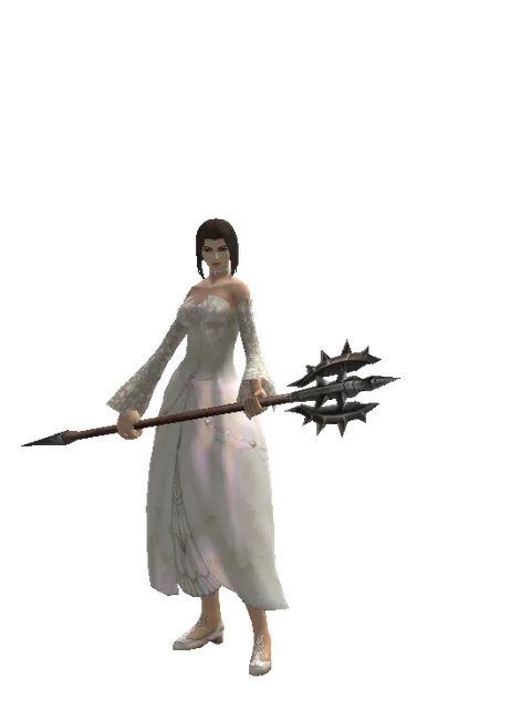 Pike on a female Human mystic, front view