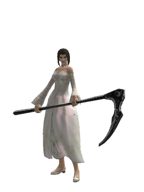 Scythe on a female Human mystic, front view