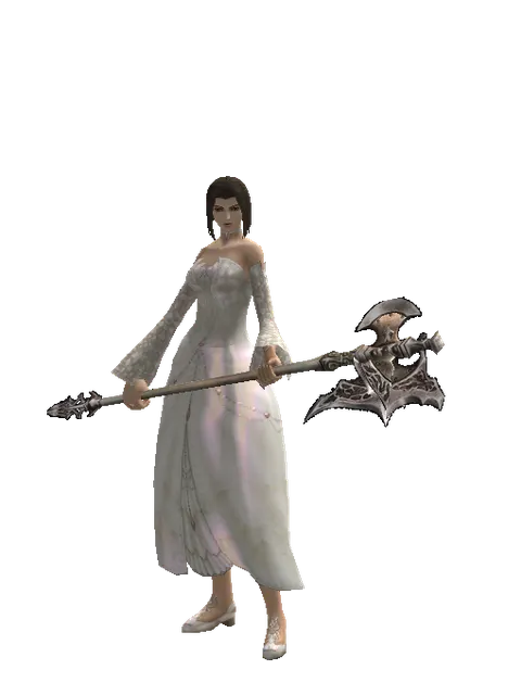 Tallum Glaive on a female Human mystic, front view