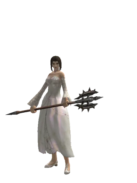 Traveler's Pike on a female Human mystic, front view