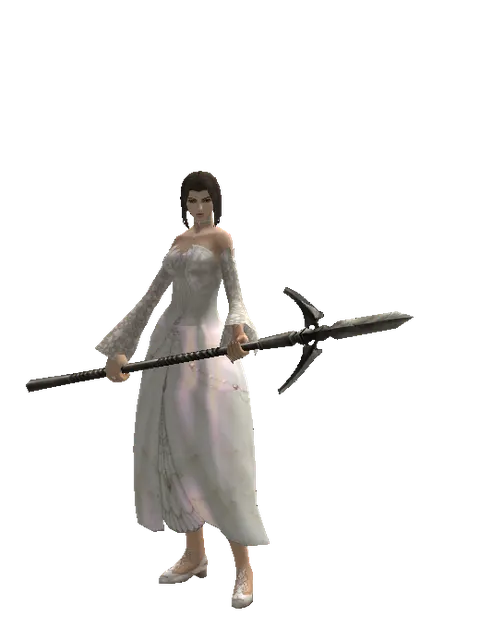 Winged Spear on a female Human mystic, front view