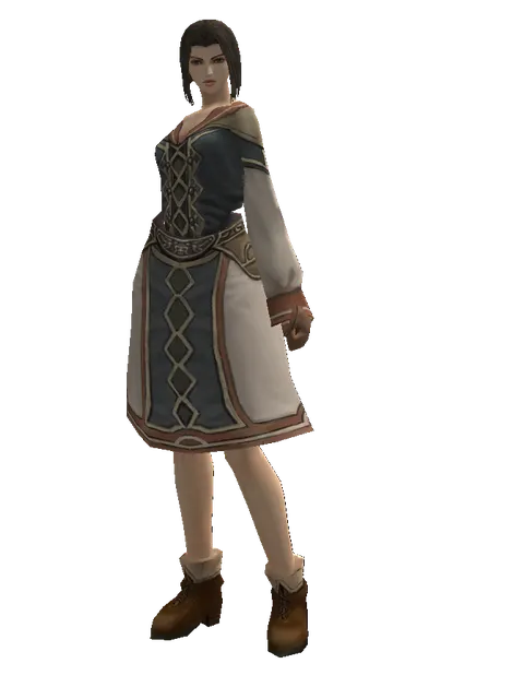 Leather (robe) on a female Human mystic, front view