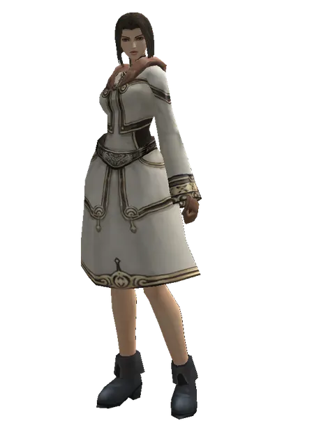 White (robe) on a female Human mystic, front view
