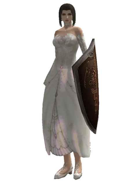 Brigandine Shield on a female Human mystic, front view