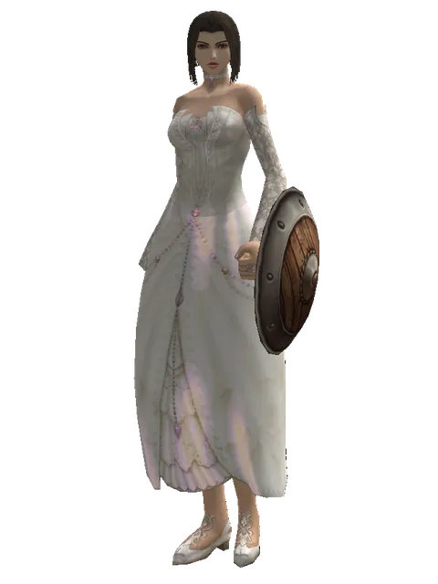 Buckler on a female Human mystic, front view