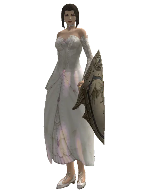 Full Plate Shield on a female Human mystic, front view