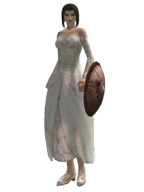Leather Shield on a female Human mystic, front view