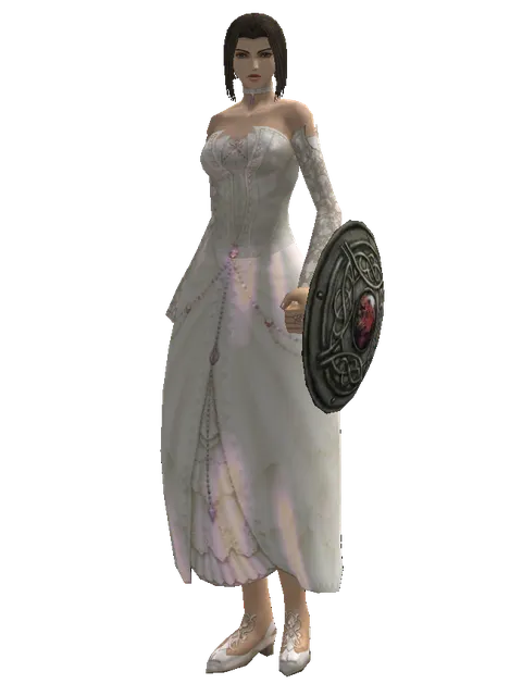 Shield of Pledge on a female Human mystic, front view