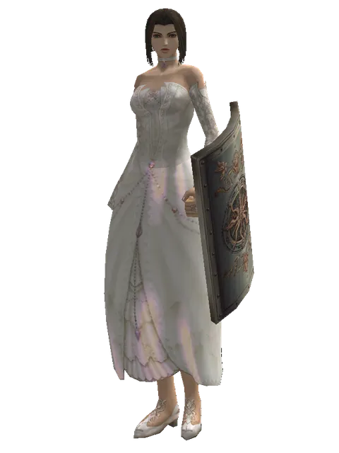 Tower Shield on a female Human mystic, front view