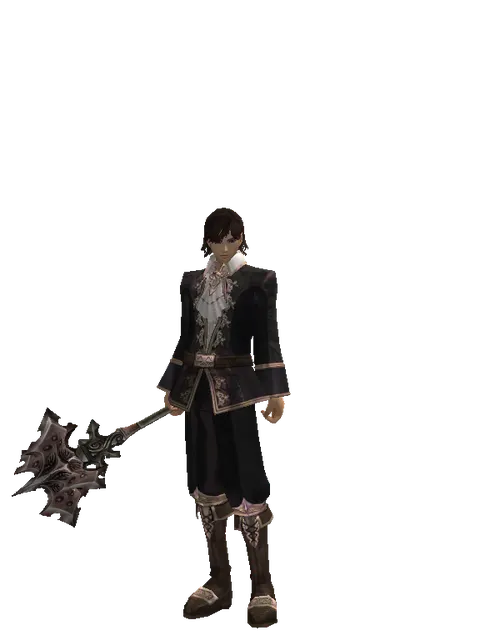 Silver Axe on a male Human mystic, front view