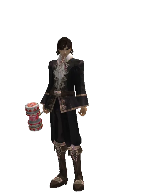 Small Red Clown Hammer on a male Human mystic, front view