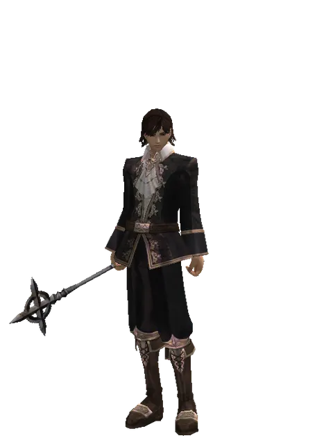 Traveler's Mace on a male Human mystic, front view