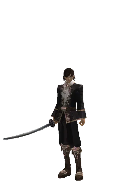 Katana on a male Human mystic, front view
