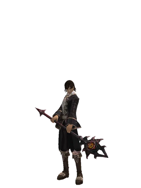 Demon's Staff on a male Human mystic, front view