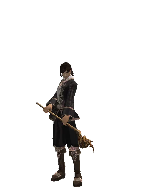 Goat Head Staff on a male Human mystic, front view
