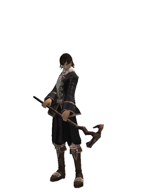 Red Sunset Staff on a male Human mystic, front view