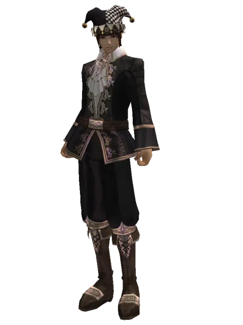 Black Jester Hat (?) on a male Human mystic, front view