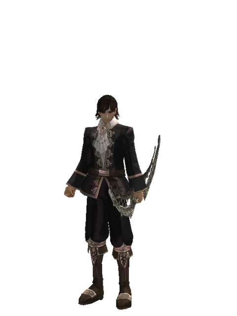 Bow of Peril on a male Human mystic, front view