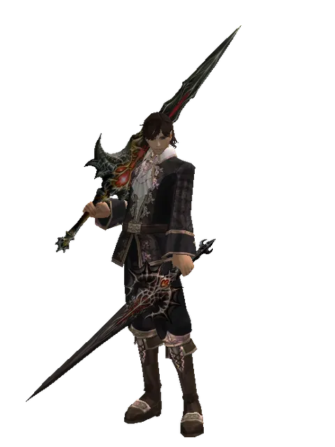 Blood Sword Akamanah on a male Human mystic, front view