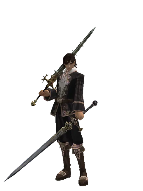 Icarus Dual Sword on a male Human mystic, front view