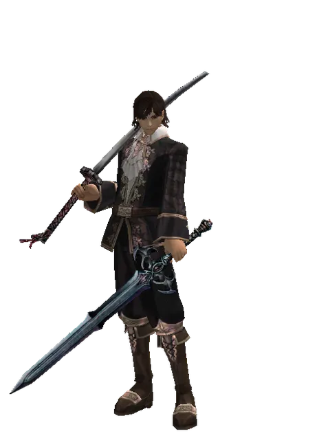 Katana*Caliburs on a male Human mystic, front view