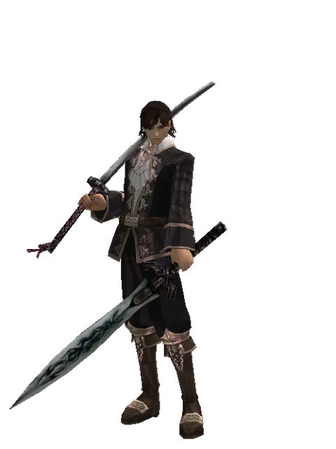 Katana*Tsurugi on a male Human mystic, front view