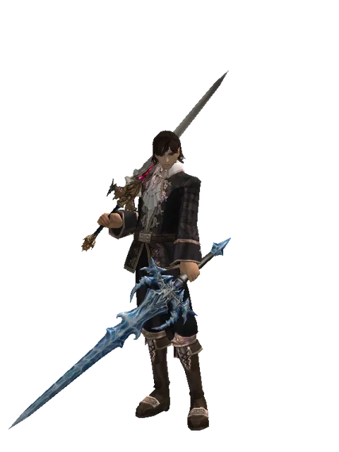 Vesper Dual Sword on a male Human mystic, front view