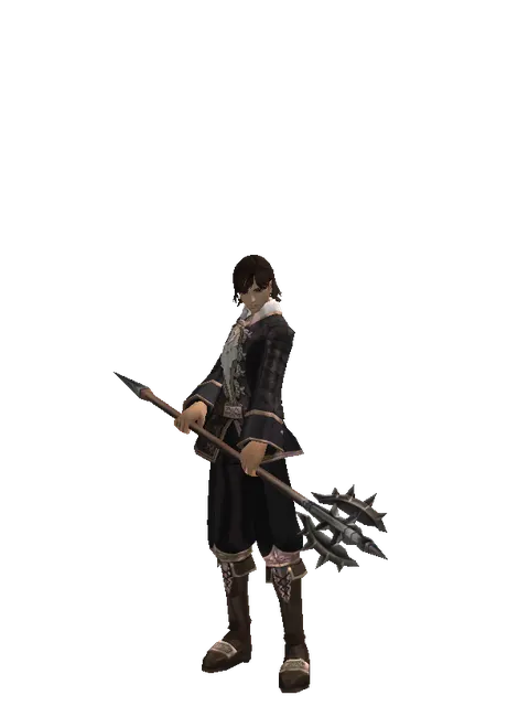 Pike on a male Human mystic, front view