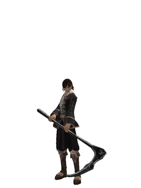 Scythe on a male Human mystic, front view