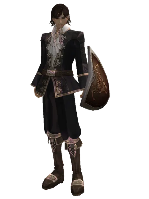 Brigandine Shield on a male Human mystic, front view