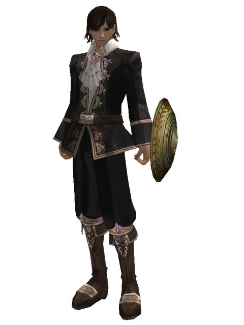 Bronze Shield on a male Human mystic, front view